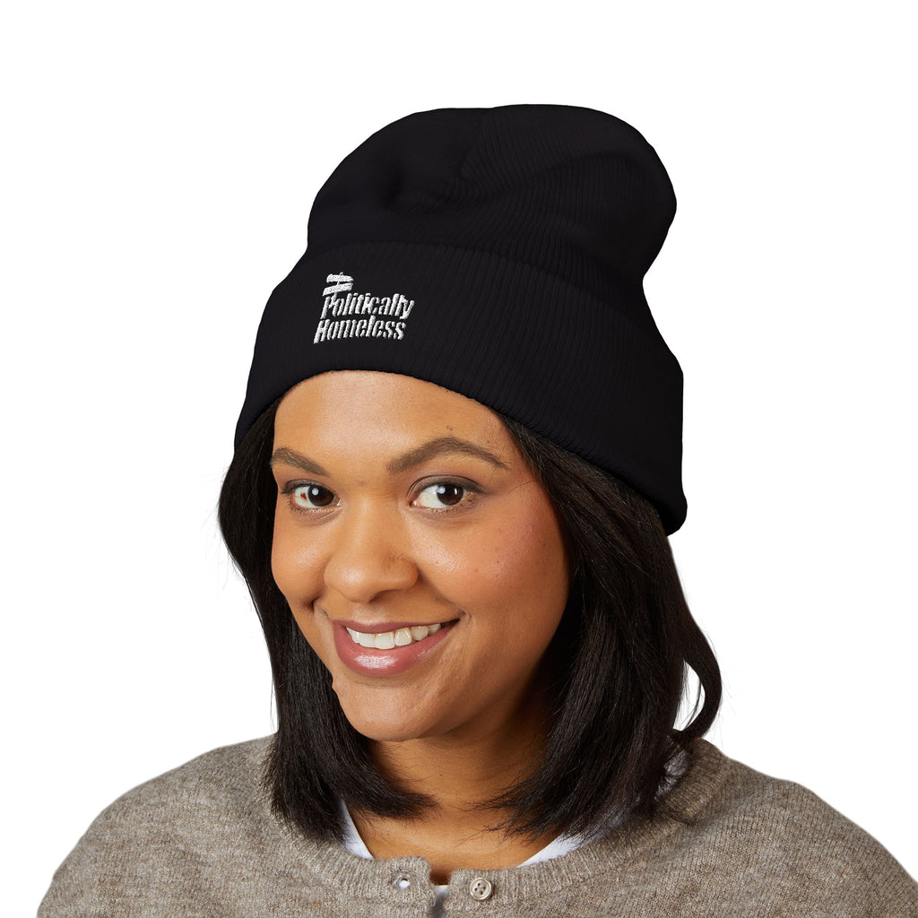 Classic Cuffed Beanie - A "Politically Homeless" Embroidered Black Beanie