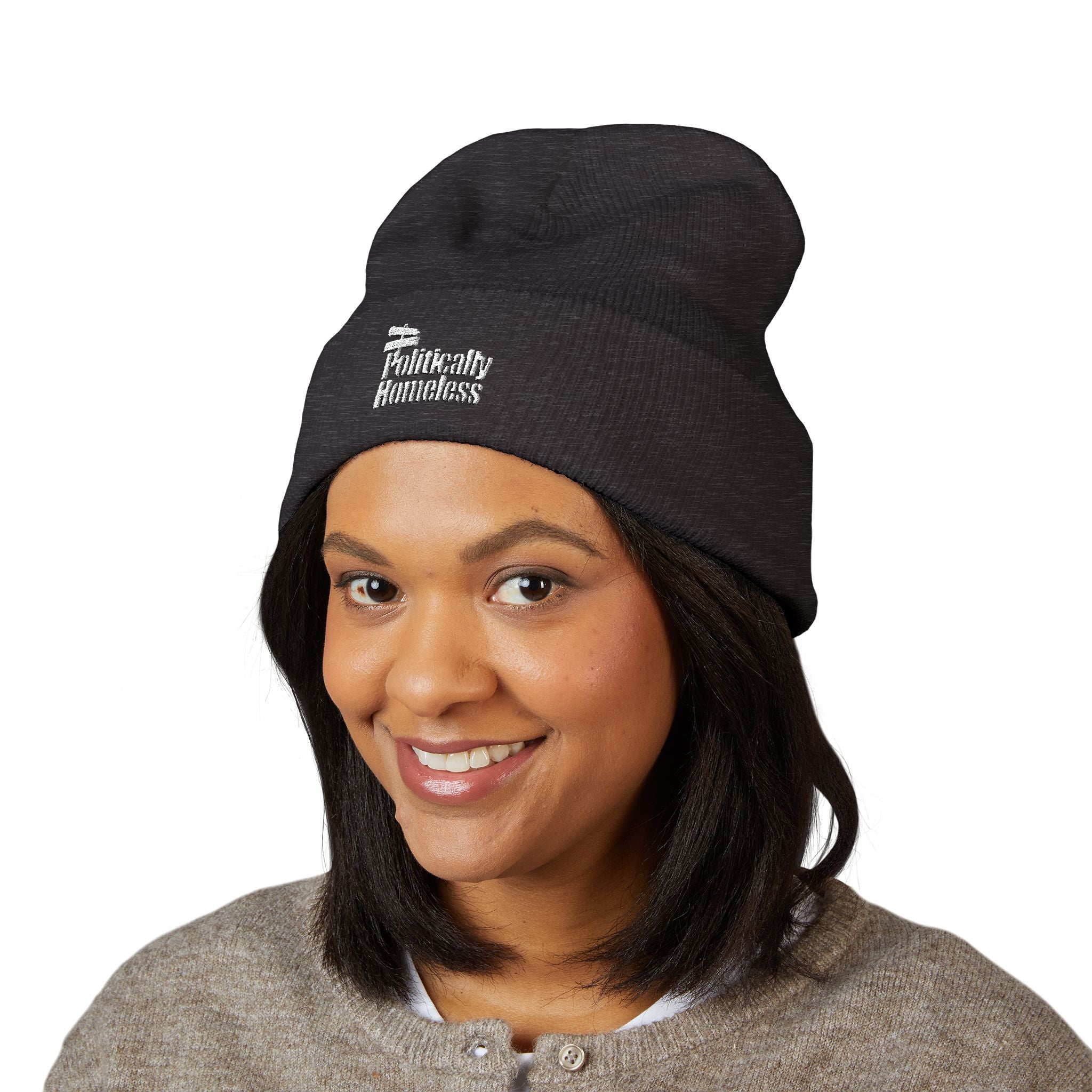 Classic Cuffed Beanie - A "Politically Homeless" Embroidered Black Beanie
