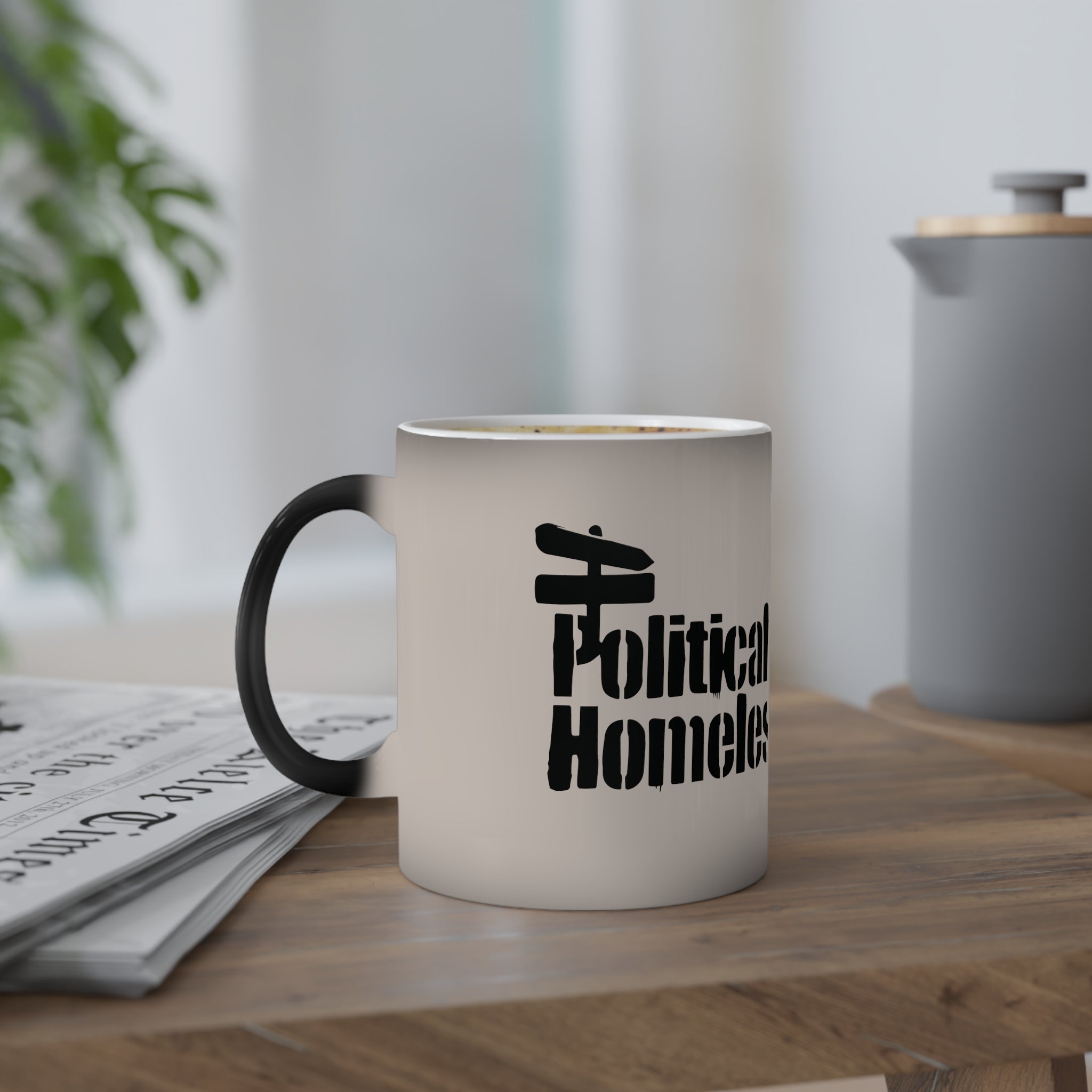 Color-Changing Mug — "Apolitically Homeless" Statement Coffee Cup